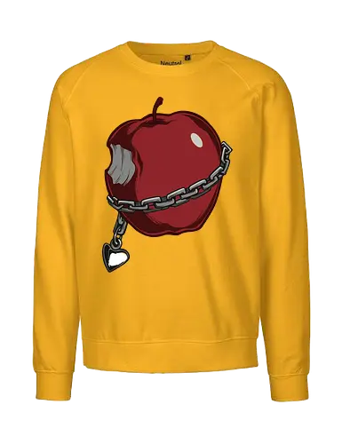 Forbidden Fruit Chain - Forbidden fruit, chained apple, gothic, dark art, symbolic, red apple, temptation, control, sin, Death Note apple, t-shirt design, art print, metal chain, edgy aesthetic, unconventional. - Fairtrade Sweatshirt