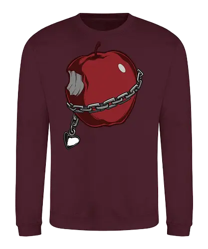Forbidden Fruit Chain - Forbidden fruit, chained apple, gothic, dark art, symbolic, red apple, temptation, control, sin, Death Note apple, t-shirt design, art print, metal chain, edgy aesthetic, unconventional. - Sweatshirt