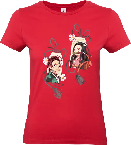 Kamado Siblings Omamori Charms - Tanjiro Kamado, Nezuko Kamado, Slayer, Kimetsu no Yaiba, Omamori, Japanese charm, anime, manga, fan art, t-shirt design, art print, cute anime, sibling bond, geek art, lucky charm, aesthetic - Standard T-Shirt (Women)