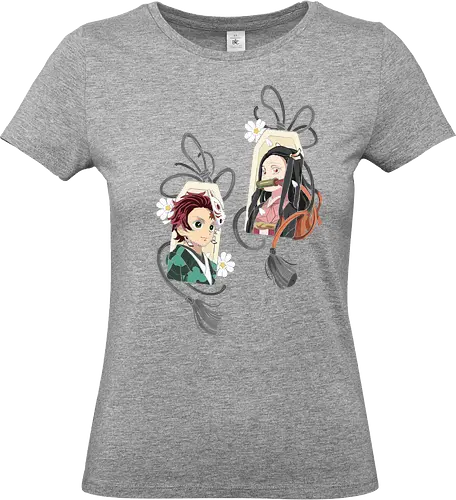 Kamado Siblings Omamori Charms - Tanjiro Kamado, Nezuko Kamado, Slayer, Kimetsu no Yaiba, Omamori, Japanese charm, anime, manga, fan art, t-shirt design, art print, cute anime, sibling bond, geek art, lucky charm, aesthetic - Standard T-Shirt (Women)