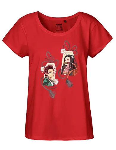 Kamado Siblings Omamori Charms - Tanjiro Kamado, Nezuko Kamado, Slayer, Kimetsu no Yaiba, Omamori, Japanese charm, anime, manga, fan art, t-shirt design, art print, cute anime, sibling bond, geek art, lucky charm, aesthetic - Fairtrade Girl Shirt