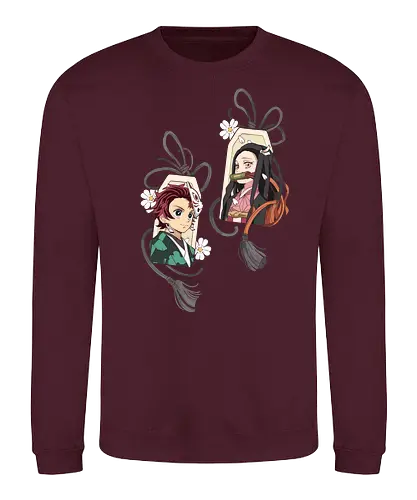 Kamado Siblings Omamori Charms - Tanjiro Kamado, Nezuko Kamado, Slayer, Kimetsu no Yaiba, Omamori, Japanese charm, anime, manga, fan art, t-shirt design, art print, cute anime, sibling bond, geek art, lucky charm, aesthetic - Sweatshirt