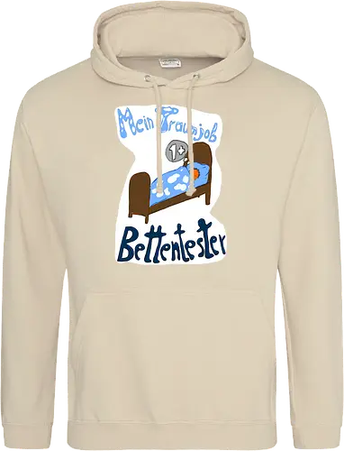 Traumjob Bettentester, mit weißem Hintergrund