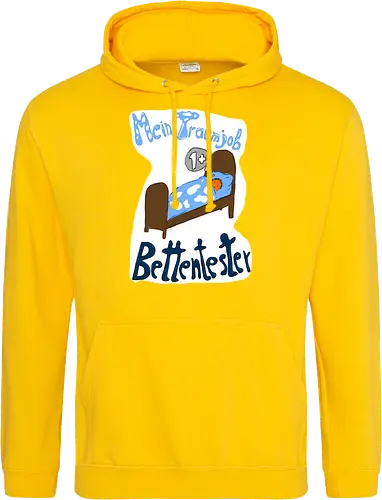 Traumjob Bettentester, mit weißem Hintergrund