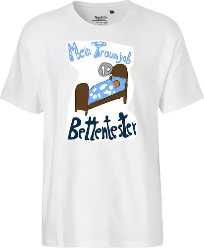 Traumjob Bettentester, mit weißem Hintergrund