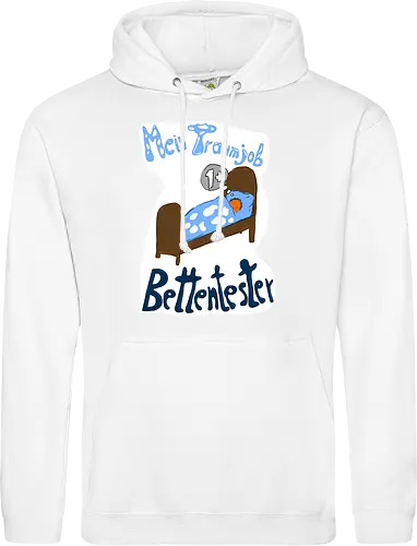 Traumjob Bettentester, mit weißem Hintergrund