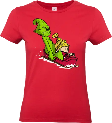 Sleigh Descent! - grinch, the-grinch, sleigh, christmas, xmas, calvin-and-hobbes, calvin, hobbes, mashup - Standard T-Shirt (Women)