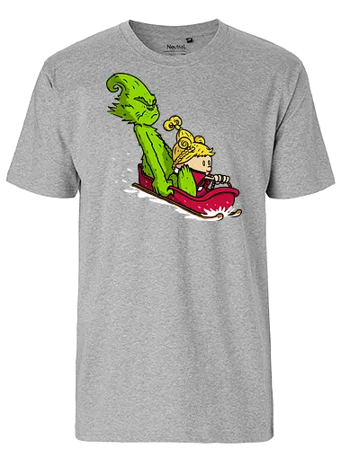 Sleigh Descent! - grinch, the-grinch, sleigh, christmas, xmas, calvin-and-hobbes, calvin, hobbes, mashup - Fairtrade T-Shirt