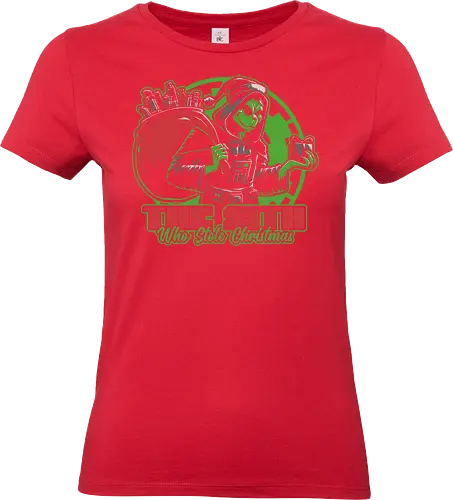 Evil Star Stealing Christmas  - book, green, villain, Movies, Scifi, Space, Action, Space Opera, classic, movie, lightsaber, christmas, santa claus, naughty list, naughty, gift, gifts - Standard T-Shirt (Women)