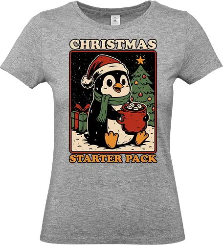 Christmas Penguin Starter Pack - Christmas, Christmas Vacation, Christmas Lights, Fun, Funny, Winter, Snow, Holiday, Happy Holidays, Holidays, Santa Claus, Santa, North Pole, Jolly, Cute, Pet, Penguin, Hot Cocoa, Hot Chocolate, Marshmallow, Christmas Tree, Gifts, Gift, Starter Pack - Standard T-Shirt (Women)