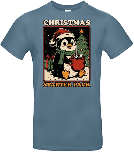 Christmas Penguin Starter Pack - Christmas, Christmas Vacation, Christmas Lights, Fun, Funny, Winter, Snow, Holiday, Happy Holidays, Holidays, Santa Claus, Santa, North Pole, Jolly, Cute, Pet, Penguin, Hot Cocoa, Hot Chocolate, Marshmallow, Christmas Tree, Gifts, Gift, Starter Pack - Standard T-Shirt