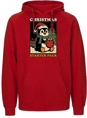 Christmas Penguin Starter Pack - Christmas, Christmas Vacation, Christmas Lights, Fun, Funny, Winter, Snow, Holiday, Happy Holidays, Holidays, Santa Claus, Santa, North Pole, Jolly, Cute, Pet, Penguin, Hot Cocoa, Hot Chocolate, Marshmallow, Christmas Tree, Gifts, Gift, Starter Pack - Fairtrade Hoodie