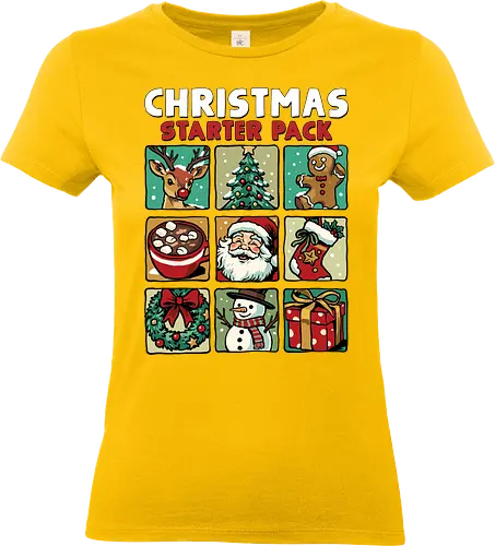 Christmas Starter Pack - christmas, christmas stocking, christmas tree, funny, gingerbread man, happyd holidays, merry christmas, merry xmas, present, reindeer, santa claus, snowman, starter pack, wreath, xmas - Standard T-Shirt (Women)