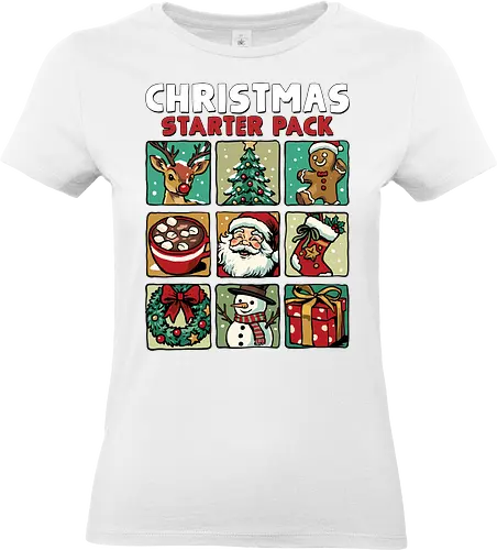 Christmas Starter Pack - christmas, christmas stocking, christmas tree, funny, gingerbread man, happyd holidays, merry christmas, merry xmas, present, reindeer, santa claus, snowman, starter pack, wreath, xmas - Standard T-Shirt (Women)