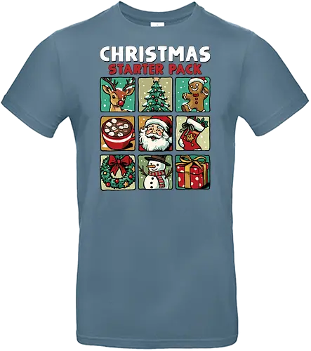 Christmas Starter Pack - christmas, christmas stocking, christmas tree, funny, gingerbread man, happyd holidays, merry christmas, merry xmas, present, reindeer, santa claus, snowman, starter pack, wreath, xmas - Standard T-Shirt