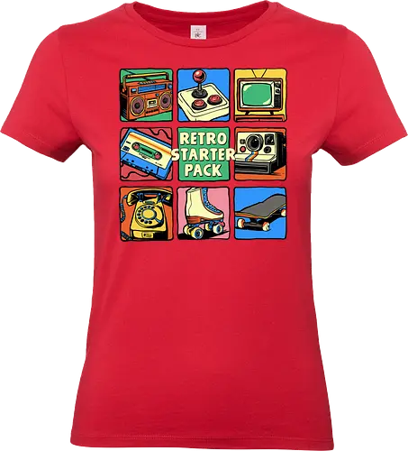 Retro Starter Pack - rotary phone, starter pack, vintage, retro, 80s, 90s, boombox, casstte tape, gamer, joystick, music, nostalgia, nostalgic, old school, roller skates - Standard T-Shirt (Women)