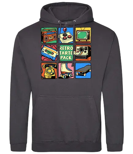 Retro Starter Pack - rotary phone, starter pack, vintage, retro, 80s, 90s, boombox, casstte tape, gamer, joystick, music, nostalgia, nostalgic, old school, roller skates - Standard Hoodie