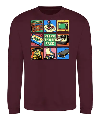 Retro Starter Pack - rotary phone, starter pack, vintage, retro, 80s, 90s, boombox, casstte tape, gamer, joystick, music, nostalgia, nostalgic, old school, roller skates - Sweatshirt