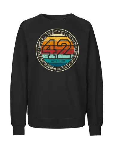 Forty two vintage - retro, rebel, 70s, movies, films, date, galaxy, star, marvin, The Hitchhiker's Guide to the Galaxy - Fairtrade Sweatshirt