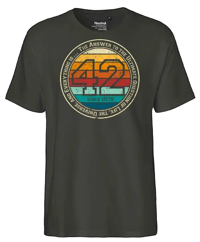 Forty two vintage - retro, rebel, 70s, movies, films, date, galaxy, star, marvin, The Hitchhiker's Guide to the Galaxy - Fairtrade T-Shirt