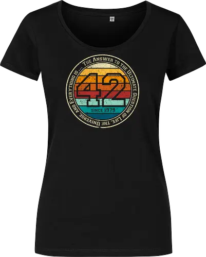 Forty two vintage - retro, rebel, 70s, movies, films, date, galaxy, star, marvin, The Hitchhiker's Guide to the Galaxy - Women T-Shirt
