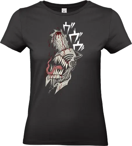 Chainsaw's Bloody Bite - Chainsaw, Denji, bloody bite, brutal, horror anime, grotesque, fan art, t-shirt design, art print, cool anime graphic, gory, geek art, stylish, villain, Pochita, manga aesthetic, intense. - Standard T-Shirt (Women)