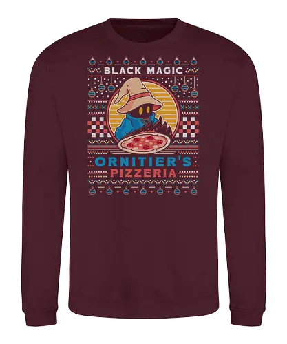 Ornitier Pizzeria Ugly Sweater - final, vivi ornitier, black mage, ugly christmas sweater, fantasy, video game, gaming, gamer, ugly christmas sweater, christmas, xmas - Sweatshirt