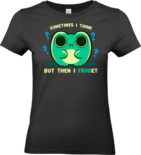 I Froget - frog, froget, funny, frog meme, then I forget, I forget, forget, forgetful, frogetful, eyes, brain cell, pause, cute, ribbit, thinking - Standard T-Shirt (Women)