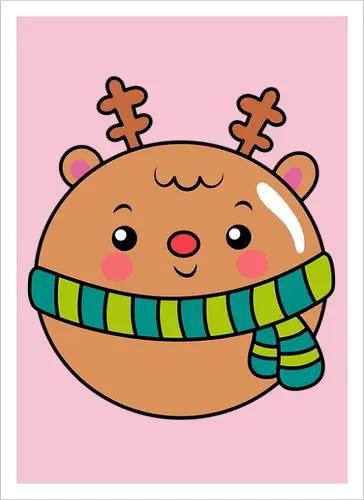 Cute Round Deer in Scarf 