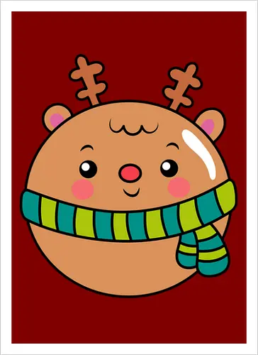 Cute Round Deer in Scarf 