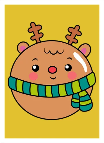 Cute Round Deer in Scarf 