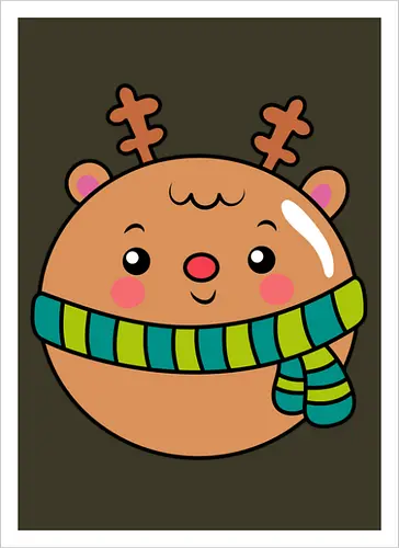 Cute Round Deer in Scarf 