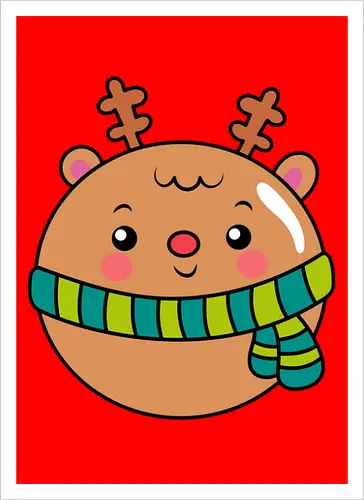 Cute Round Deer in Scarf 