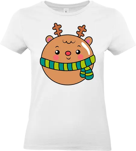 Cute Round Deer in Scarf  - Animal, Smile, Green, Blue, Christmas, Scarf, Wood, Mood, Cute, Holiday, Deer, Brown, Fanart, Forest, North - Standard T-Shirt (Women)