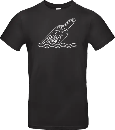 Kraken in a bottle - kraken, minimalist, monsters, ocean, octopus, pirate, pirate ship, rbrow, sailing, sea, sea monster, squid, water, lineart, tentacles - Standard T-Shirt