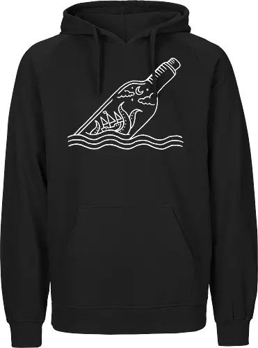 Kraken in a bottle - kraken, minimalist, monsters, ocean, octopus, pirate, pirate ship, rbrow, sailing, sea, sea monster, squid, water, lineart, tentacles - Fairtrade Hoodie