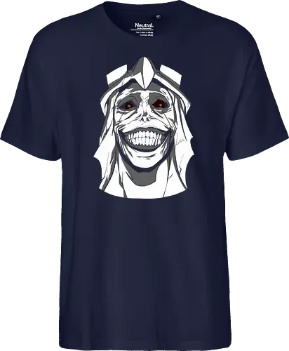  Smiling Statue of Fear - Solo Leveling, God Statue, D-Rank Dungeon, manhwa, anime, fear, sinister smile, haunting, Jinwoo, antagonist, fan art, t-shirt design, art print, cool graphic, dark fantasy, iconic monster - Fairtrade T-Shirt
