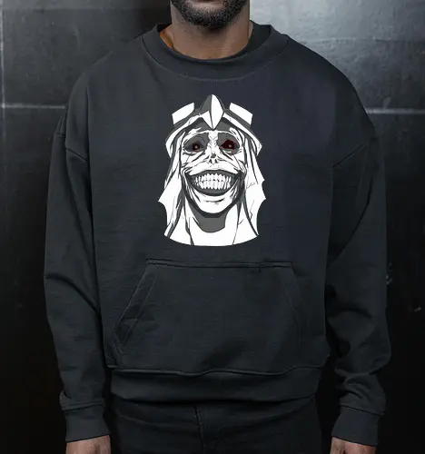  Smiling Statue of Fear - Solo Leveling, God Statue, D-Rank Dungeon, manhwa, anime, fear, sinister smile, haunting, Jinwoo, antagonist, fan art, t-shirt design, art print, cool graphic, dark fantasy, iconic monster - Cropped Sweatshirt