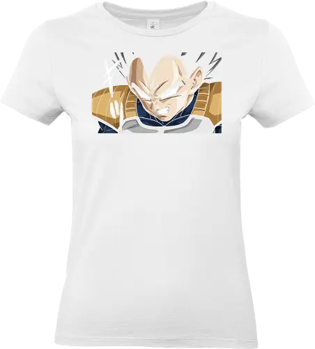  Prince Vegeta's Saiyan Rage - Vegeta, Saiyan Prince, Dragon Ball Z, DBZ, anime, manga, Saiyan armor, rage, intense expression, fan art, t-shirt design, art print, cool anime art, geek art, iconic, battle, Kakarot. - Standard T-Shirt (Women)