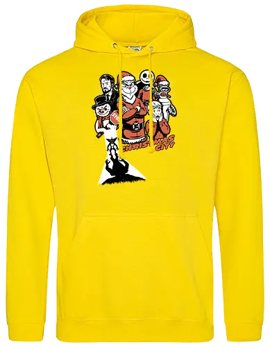 Christmas City Movie Poster - Christmas, Merry Christmas, Christmas Vacation, City, Movie, Classic Movie, Horror, Classic Horror, Vintage, Retro, Retro Vintage, Jack Frost, Frosty, Satire, Mashup, Movie Poster, Holiday, Happy Holidays, Holidays, Scary, Spooky, Spooky Season, Spookmas, Creepymas - Standard Hoodie