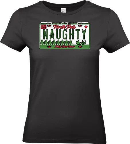 Christmas License Plate - Christmas, Christmas Vacation, Christmas Lights, License Plate, Car, Plate, Fun, Funny, Winter, Snow, Holiday, Happy Holidays, Holidays, Santa Claus, Santa, Reindeer, Sleigh, North Pole, Naughty, Jolly, Naughty List - Standard T-Shirt (Women)