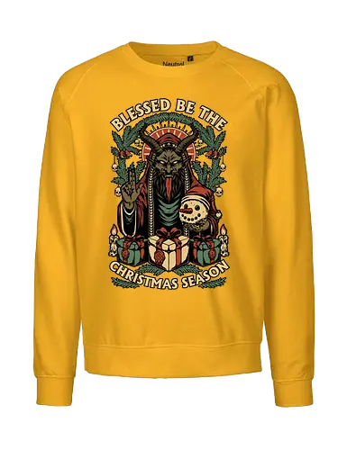 Krampus Sacred Christmas - Christmas, Christmas Vacation, Christmas Tree, Holiday, Holidays, Sacred, Krampus, Krampusnatch, Season, Eerie, Spooky, Spooky Season, Spookmas, Creepy, Creepymas, Skull, Snowman, Santa Claus, Candle, Bless, Blessed, Mistletoe - Fairtrade Sweatshirt
