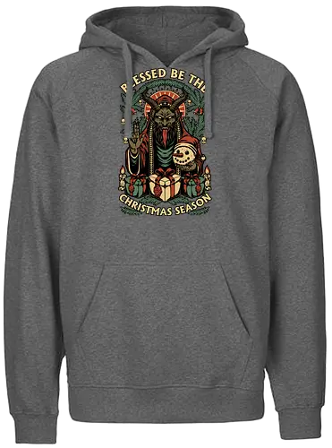 Krampus Sacred Christmas - Christmas, Christmas Vacation, Christmas Tree, Holiday, Holidays, Sacred, Krampus, Krampusnatch, Season, Eerie, Spooky, Spooky Season, Spookmas, Creepy, Creepymas, Skull, Snowman, Santa Claus, Candle, Bless, Blessed, Mistletoe - Fairtrade Hoodie