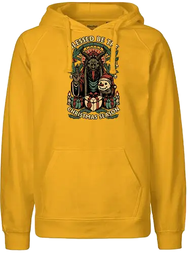 Krampus Sacred Christmas - Christmas, Christmas Vacation, Christmas Tree, Holiday, Holidays, Sacred, Krampus, Krampusnatch, Season, Eerie, Spooky, Spooky Season, Spookmas, Creepy, Creepymas, Skull, Snowman, Santa Claus, Candle, Bless, Blessed, Mistletoe - Fairtrade Hoodie