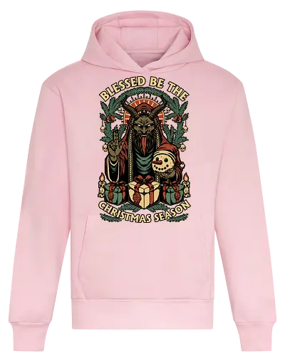 Krampus Sacred Christmas - Christmas, Christmas Vacation, Christmas Tree, Holiday, Holidays, Sacred, Krampus, Krampusnatch, Season, Eerie, Spooky, Spooky Season, Spookmas, Creepy, Creepymas, Skull, Snowman, Santa Claus, Candle, Bless, Blessed, Mistletoe - Heavyweight Hoodie