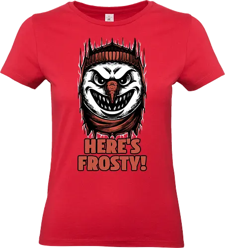 Snowman Horror Door Movie - Winter, Cold, Frosty, Snowman, Frost, Holiday, Holidays, Christmas, Christmas Vacation, Movie, Classic Horror, Horror, Horror Movie, Classic, Snow, Creepy, Creepymas, Spooky, Spooky Season, Spookmas, Spooky Cute, Smile - Standard T-Shirt (Women)