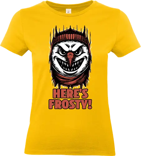 Snowman Horror Door Movie - Winter, Cold, Frosty, Snowman, Frost, Holiday, Holidays, Christmas, Christmas Vacation, Movie, Classic Horror, Horror, Horror Movie, Classic, Snow, Creepy, Creepymas, Spooky, Spooky Season, Spookmas, Spooky Cute, Smile - Standard T-Shirt (Women)
