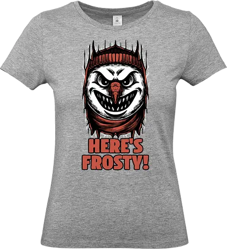 Snowman Horror Door Movie - Winter, Cold, Frosty, Snowman, Frost, Holiday, Holidays, Christmas, Christmas Vacation, Movie, Classic Horror, Horror, Horror Movie, Classic, Snow, Creepy, Creepymas, Spooky, Spooky Season, Spookmas, Spooky Cute, Smile - Standard T-Shirt (Women)