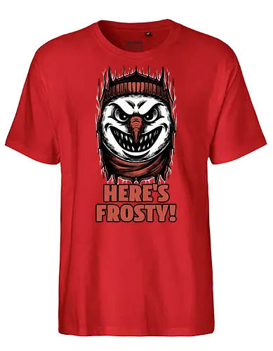 Snowman Horror Door Movie - Winter, Cold, Frosty, Snowman, Frost, Holiday, Holidays, Christmas, Christmas Vacation, Movie, Classic Horror, Horror, Horror Movie, Classic, Snow, Creepy, Creepymas, Spooky, Spooky Season, Spookmas, Spooky Cute, Smile - Fairtrade T-Shirt