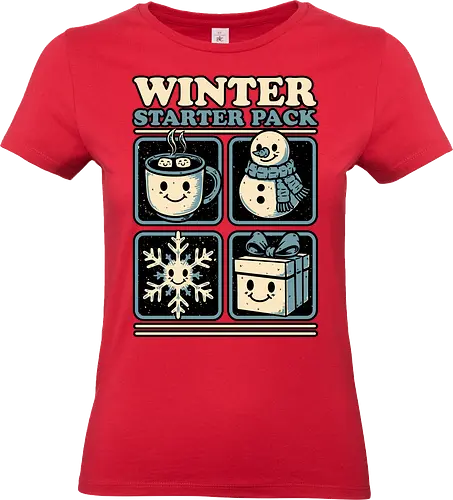 Winter Stater Pack - Christmas, Christmas Vacation, Christmas Lights, Fun, Funny, Winter, Snow, Holiday, Happy Holidays, Holidays, Jolly, Cute, Gifts, Gift, Happy, Starter Pack, Mug, Hot Chocolate, Hot Cocoa, Snowman, Marshmallow, Snowflake - Standard T-Shirt (Women)